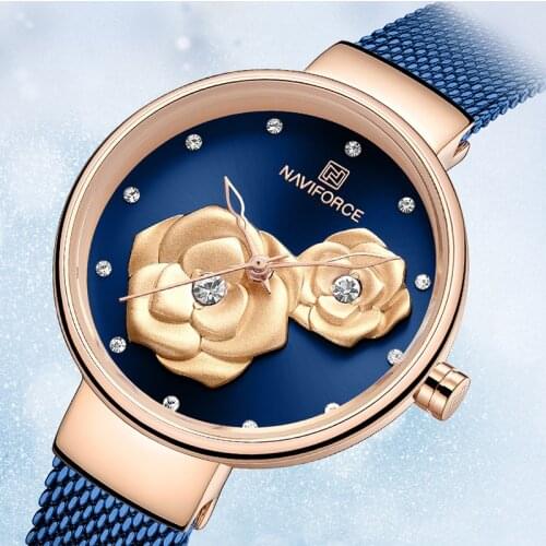 Newest NAVIFORCE Fashion Casual Watch Women 3D Flower Waterproof Simple For Girl Gift Quartz Female Clock Relogio Feminino 2021