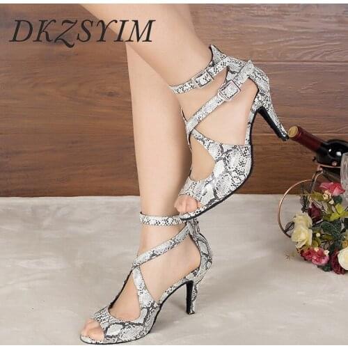 DKZSYIM Snake Skin Latin Dance Shoes Women Professional Dancing Shoes Suede Soles Party Salsa/Tango Dance Sandals High Hells 10