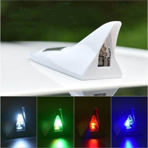 Anticollision solar antenna car decorative lights solar shark fin antenna roof tail modified light rear end LED flash lights 1pc