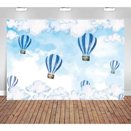 Hot Air Balloon Backdrop for Photography Blue Sky and White Clouds Kids Birthday Party Decorations Baby Shower Photo Background