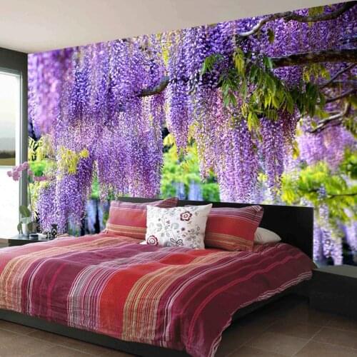 Custom Poster Printing 3D Romantic Purple Flower Vine Wall Painting Living Room Bedroom Photo Background Mural Wallpaper Decor