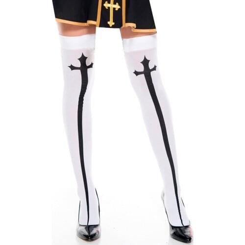 Gothic Women Cross Sword Elastic Stockings 2021 Hipster Street Tube Knee Goth Punk Cool Dark Lolita Black White Long Sexy Socks