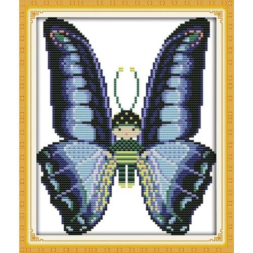 Joy Sunday Baby butterfly-blue Cross stitch Embroidery Painting Cross-Stitch Diy Kit Embroidery Christmas Sets For Embroidery