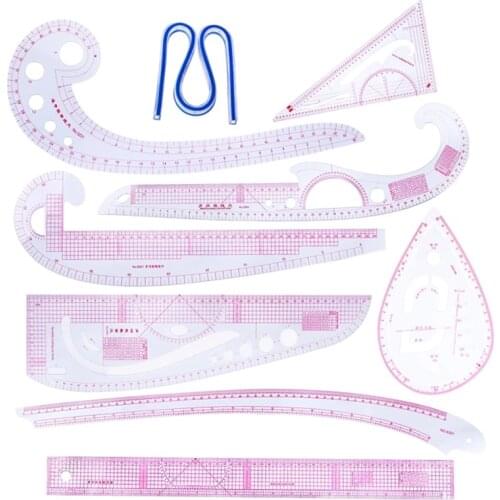 KAOBUY 9Pcs French Curve Measure Ruler Kit Multi-functional Cutting Dressmaking Tailor Practical Sewing Drawing Craft Tool Set