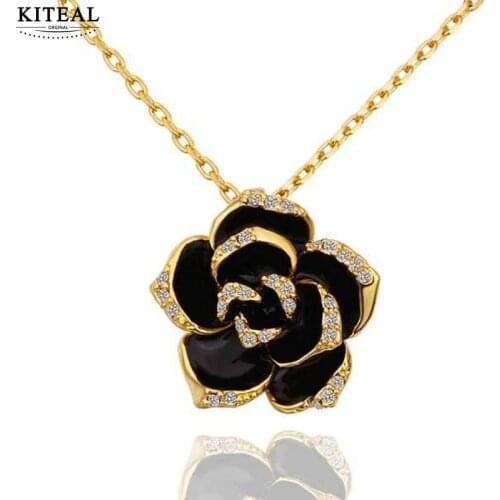 KITEAL summer style Gold color necklaces & pendants for women Large black flowers big flower colar diy