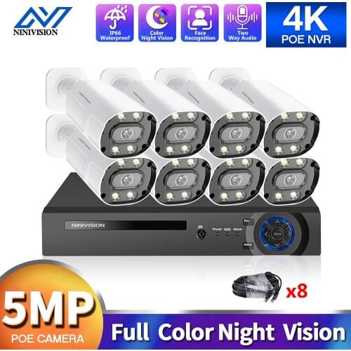 8CH HD 5MP POE NVR Kit CCTV Security Camera System Kit Indoor Dome Two-way Audio Video Security Surveillance POE IP Camera Kit