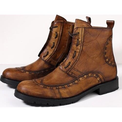 Spring Autumn New Retro Men Genuine Leather Cross-tied Bullock Short Equestrian Boots Male Handmade Zipper Ankle Boots 20200126