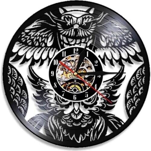 Night Owl Vinyl Record Wall Clock A Bird Of Minerva Kids Room Nursery Room Animal Artwork Decor Vintage Album Record Timepieces