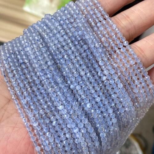 Natural blue lace agate faceted loose beads jewelry small perle for needlework DIY bracelet women necklace Christmas gift