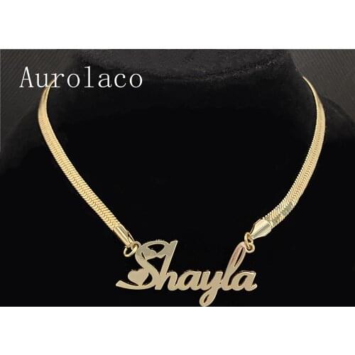 AurolaCo Snake Chain Customized Name Necklace Personalized Stainless Steel Gold Pendant Name Necklace For Women Jewelry Gift
