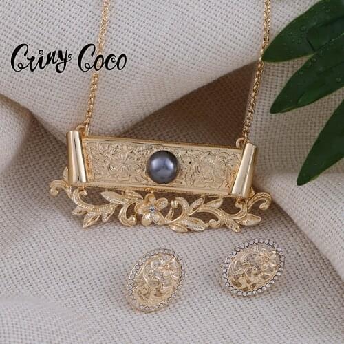 New Designer Jewelry Sets Polynesian Hawaiian Marshall Gold Flower Pendants Necklaces Trendy Earrings Necklaces for Women Gift