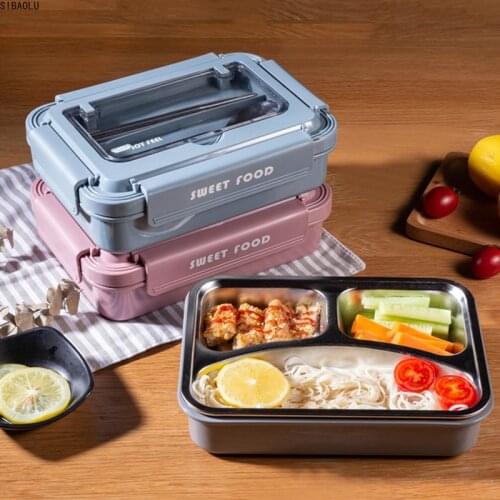 Portable Stainless Steel 304 Lunch Box With Spoon Fashion Lunch Bento Box Dinnerware Set Microwave Adult Student Food Container