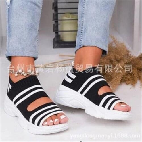 Wedges Shoes For Women High Heels Sandals Summer Shoes Stretch Fabric Elastic band Slip On 3-5CM High Heels Round Toe black
