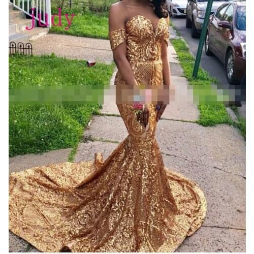 Dark gold sequin embroidery with fashionable French cloth used in fashionable stage gowns and wedding dresses