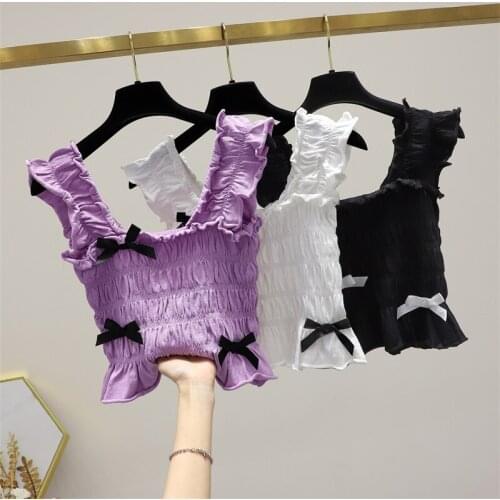 Tank Tops Women Tops Women Fashion Square Neck Sleeveless Ruffled Straps Backless Bow Small Sling Vest For Women