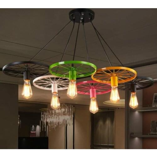 Vintage Industrial Pendant Lamp Retro Loft Iron Wheel Hanging Lights Chandelier Kitchen Dining Living Room Restaurant Bar Cafe