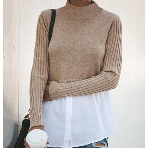 Knitted Sweater Slim Autumn Black Knit Sweater Women Fashion Patchwork Long Sleeve Button Pullover Female Jumper For Ladies
