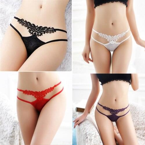 Womens Panties Underwear Sexy G-string Thong Ultra-thin Transparent Intimates Lace Underwear Women Briefs Black White Red