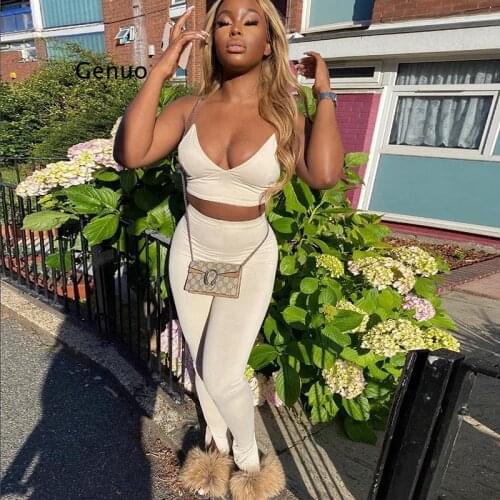 Summer Tracksuit Women Fitness Matching Set Sleeveless V-Neck Blackless Bra+Leggings Solid Elastic Sporty Casual Outfits