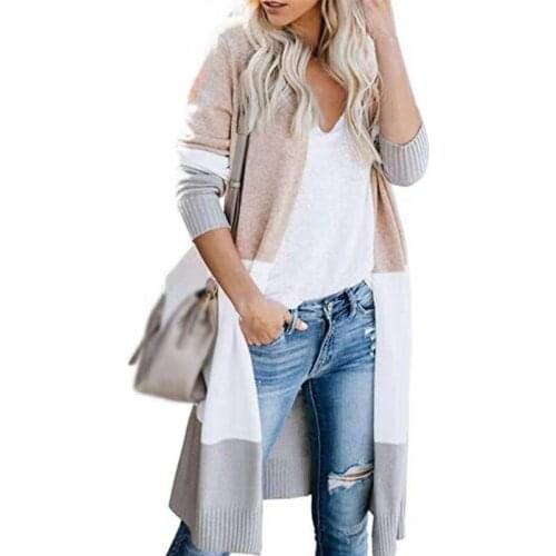 2021 Spring Women Sweater Striped Color Block Draped Loose Cardigan Long Sleeve Casual Knit Sweater Coat Female Plus Size Top
