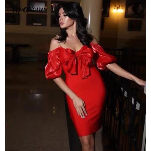 Free Shipping 2020 New Womens Satin Patchwork Bandage Dress Sexy Knit Strap Bowknot Lantern Sleeve Bodycon Club Party Dresses