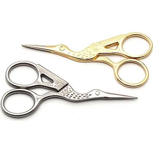 1pcs Gold Silver Antique Vintage Heron Shaped Stainless 9cm Steel Sewing Scissor Scissors Cut for Fabric Clothing DIY Tool