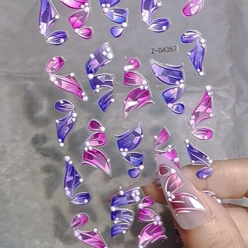 1PC Three-dimensional Embossed Nail Stickers Wraps Colorful Ribbon Embossed Decals DIY Tips Nail Art Decorations Manicure Slider