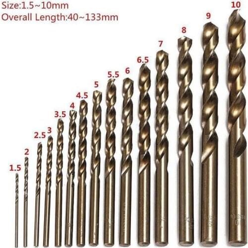 15pcs Set 1.5MM-10MM Cobalt High Speed Steel Twist Drill Hole M35 Stainless Steel Tool Set The Whole Ground Metal Reamer Tools