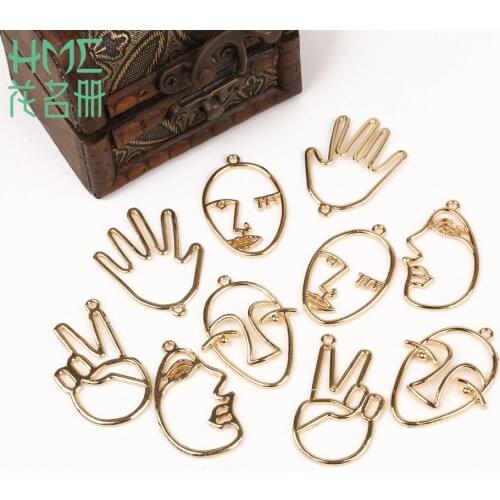 2017 New Fashion 4pcs/lot DIY Pendant Hollow Face&Hand Shape For DIY Necklace Earring Jewelry Findings Making Gold Color