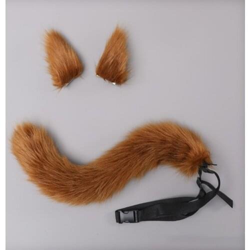3 Pieces Animal Roleplay Furry Set Puppy Ear Headwear Long Fur Wolf Tail Anime Lolita Gothic Accessory for Costume Party