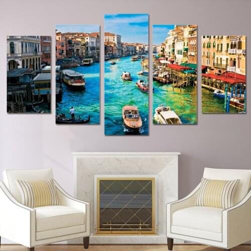 No Framed Canvas 5pcs Venice Water City Boat River Pictures Posters Wall Art Home Decor Printed Paintings Living Room Decoration