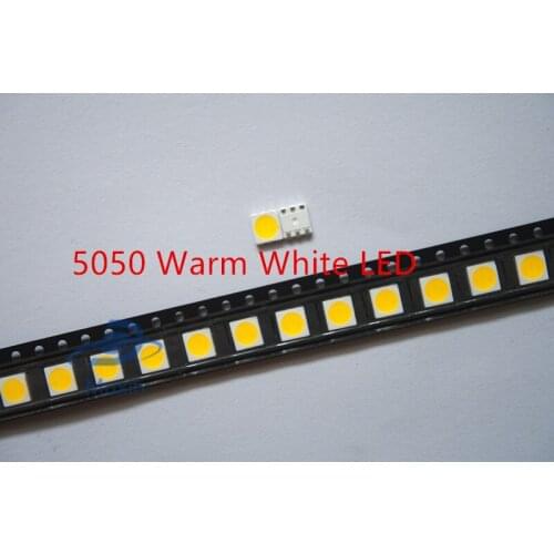 5050 warm white SMD/SMT LED 50pcs PLCC-6 3-CHIPS 5050 smd led 60MA Mid-power 10-18LM 0.2W