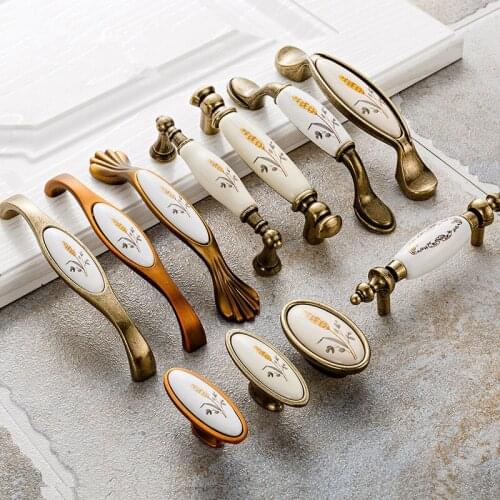 Antique Bronze Ceramic Cabinet Handles Zinc Alloy Drawer Knobs Pulls Wardrobe Door Handle European Furniture Handle Hardware