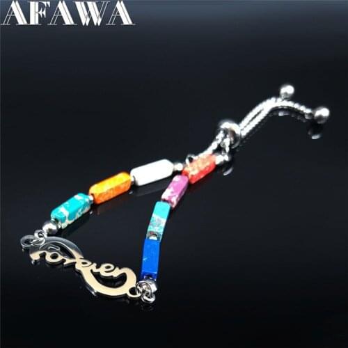 Infinite loop Forever Stainless Steel Bracelet Women Silver Color Adjustable Chakra Stones Bracelet Jewelry pulseiras B18751