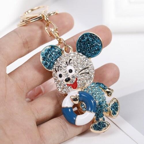 Lovely Mouse Animal Keychain Cute Crystal Rhinestone Bule Pendant Car Keyring Bag Purse Charms Keyholder Jewelry Gift