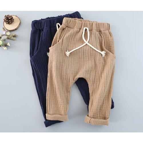 Girls trousers Kids Clothing children pants for baby boys harem pants blue khaqi grey yellow black solid linen soft
