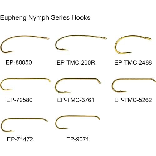 Eupheng 100pcs Nymph Dry Streamer Wet Fishing Hook Wet streamer Hook Forged Barb Bronze Fly Fishing Hooks