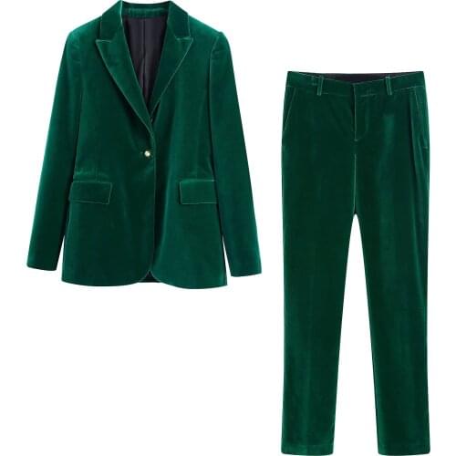 FAKUNTN Women's Velvet Trouser Suits