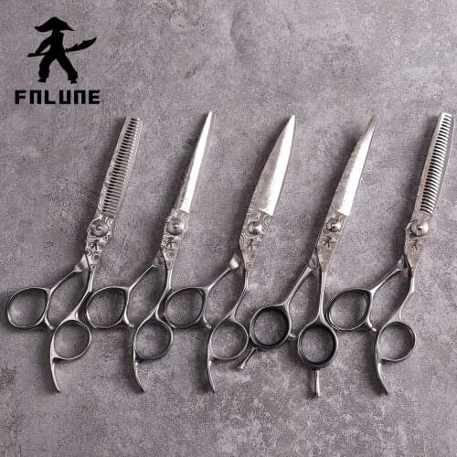 FnLune Professional Hair Salon Scissors Barber Accessories Haircut Damascus Knife Shear Scissors Hairdressing Tools Scissors