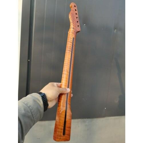 AAA Tiger Flame Maple Guitar Neck 21Fret 25.5inch Dark Yellow Pearl Dot Inlay