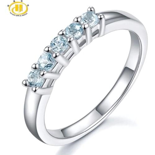 Natural Aquamarine Womens Wedding Ring 0.3 Carats Gemstone Solid 925 Sterling Silver Band Tail Bridal Rings Fine Jewelry Gift