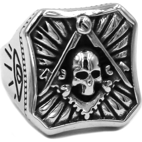 All Seeing Eye Skull Masonic Ring 316L Stainless Steel Jewelry Classic Freemasonry Motor Biker Men Ring Wholesale SWR0749