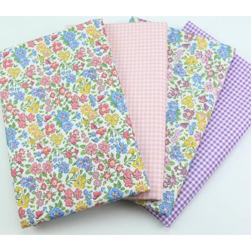 160x50cm Pink Purple Floral Cotton Sewing Fabric, Making Bed Sheet Summer Quilt Four-Piece Set Calico Dress Cloth