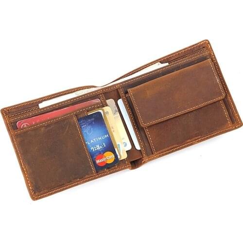 Men Wallet Genuine Leather Money Purse Crazy Horse Vintage Purses Card Holder Premuim Quality Big Capacity