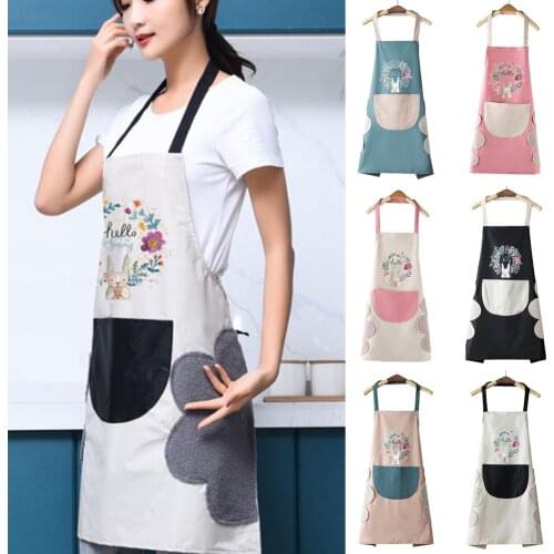 1Pcs Kitchen Wipeable Waterproof Oil-Proof Cartoon Wreath Rabbit Kitchen Nail Shop Apron for Women Baking Accessories