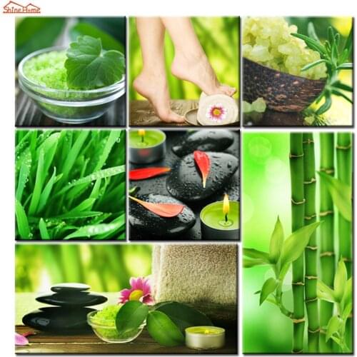 ShineHome-7pcs Wall Art Canvas Prints Painting Modular Spa Body Nail Salon Massage Artwork Panel Pictures Green Posters Printing