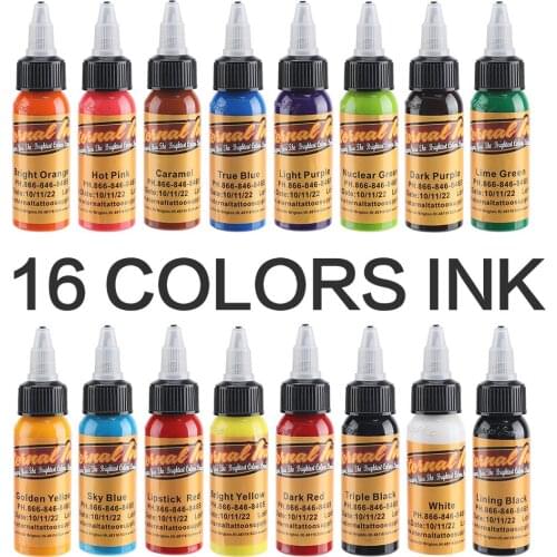 16 Bottles Tattoo Ink Set 1 Oz 30ml/Bottle Tattoo Pigment Kit For Tattoo Artist Color Set