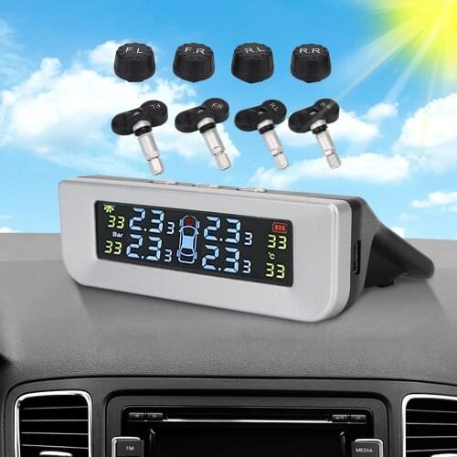 Newest TPMS Tyre Pressure Monitoring System Solor USB Power 4pcs External/Interior Sensors Digital LCD Display Car Accessories