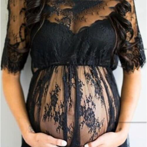 Pregnancy Clothes Round Neck Photography Props Maxi Maternity Gown Lace Maternity Dress Fancy Photo Summer Pregnant Dress Plus