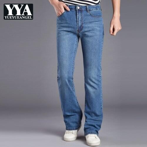 Autumn Mens Long Jeans Slim Fit Flare Pants Stretchy Work Denim Cargo Pants Plus Size 36 Cowboy Casual Bell-bottomed Trousers